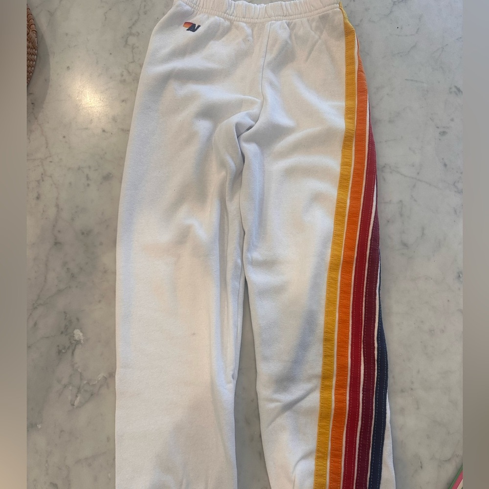 Aviator Nation Kids White Sweatpants with Rainbow Side Stripe size 10